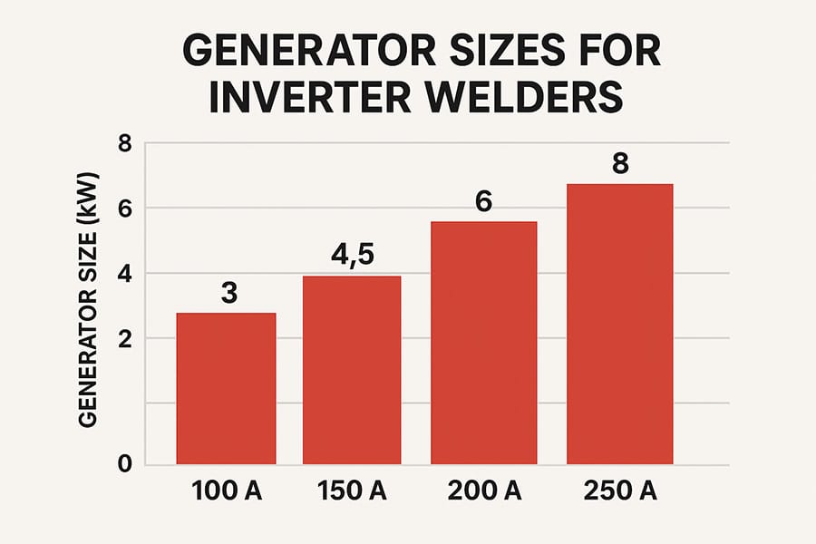 Chart showing generator sizes for inverter welders
