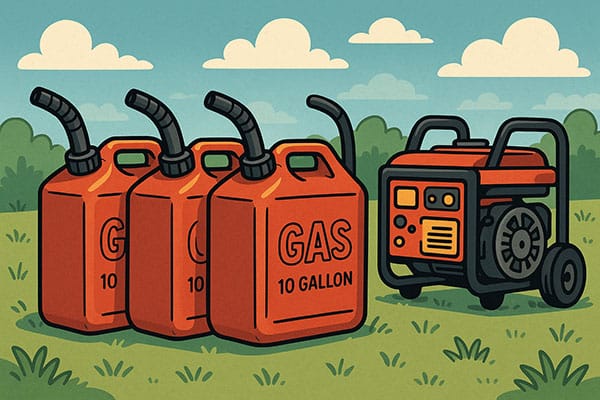 Two 5-gallon gas cans ready for a generator