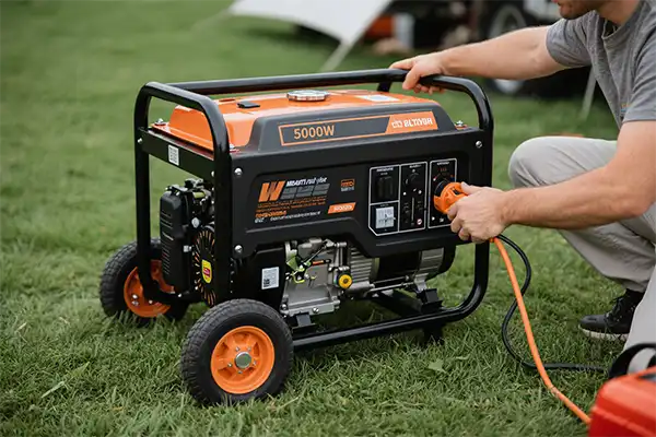 A 5000-watt portable generator with extension cords