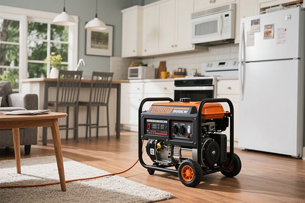 A 9000-watt generator powering home appliances during an outage