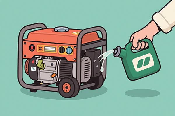 A generator being refueled with a gas can