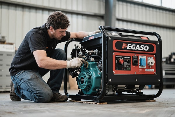 A person working on a generator engine