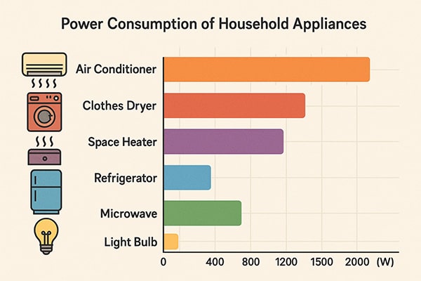 Chart showing power consumption of different household appliances