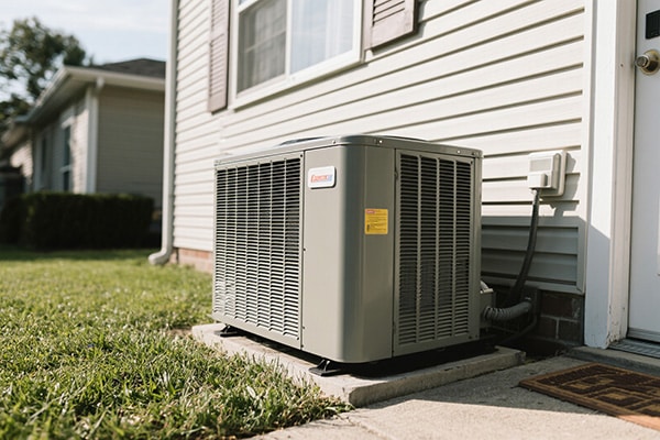 Central air conditioning unit outside a house