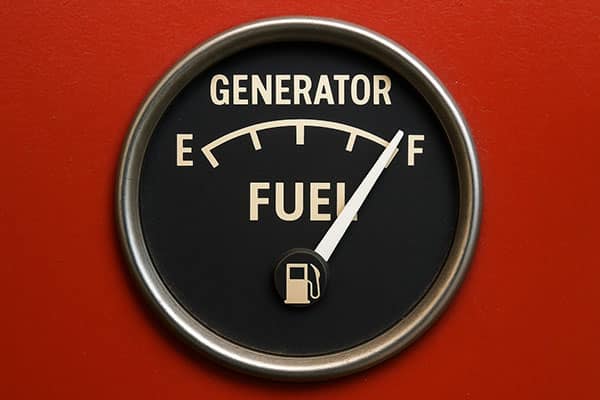 Close-up of a generator fuel gauge showing full