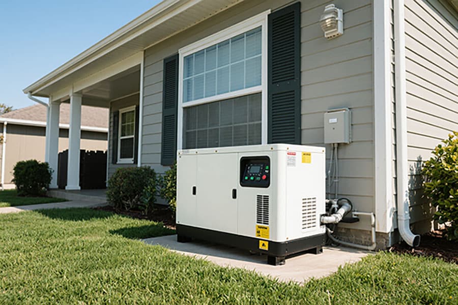 Generator correctly positioned outside a house during an outage