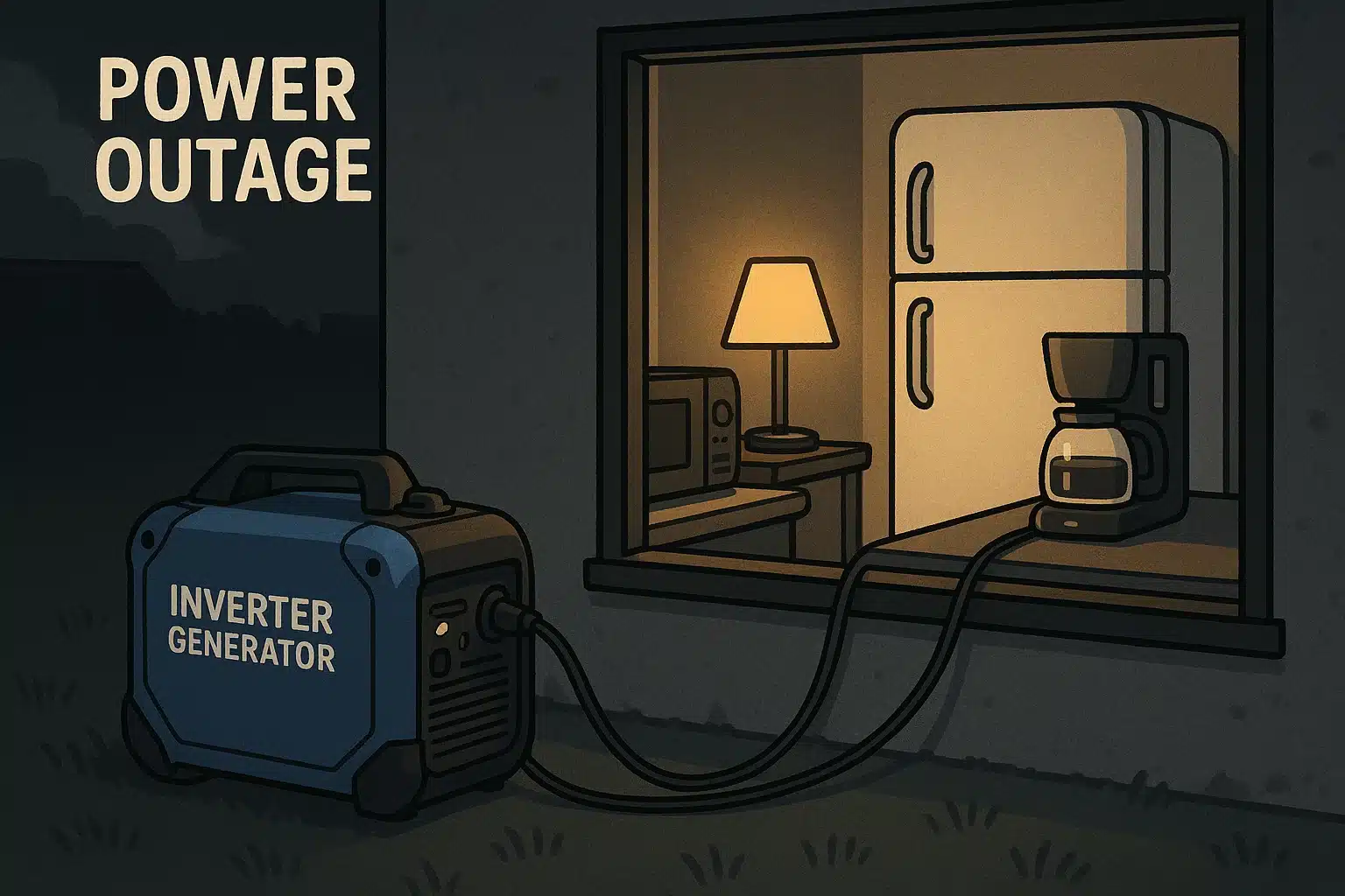 A 3500 watt generator running some basic home appliances during a power outage