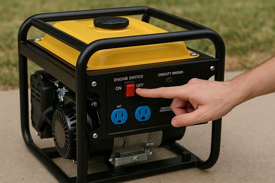 A portable generator being shut down safely