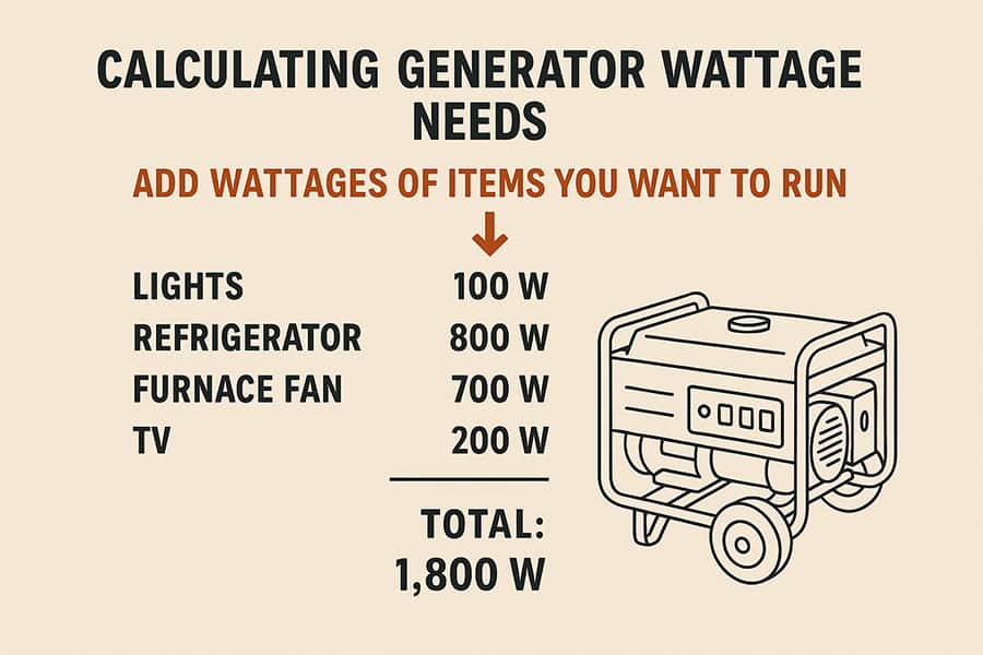 Person using a calculator and a list of appliances to determine generator size