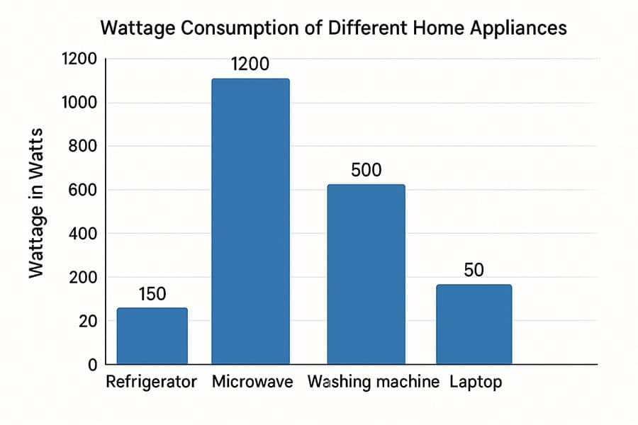 Chart showing wattage consumption of different home appliances
