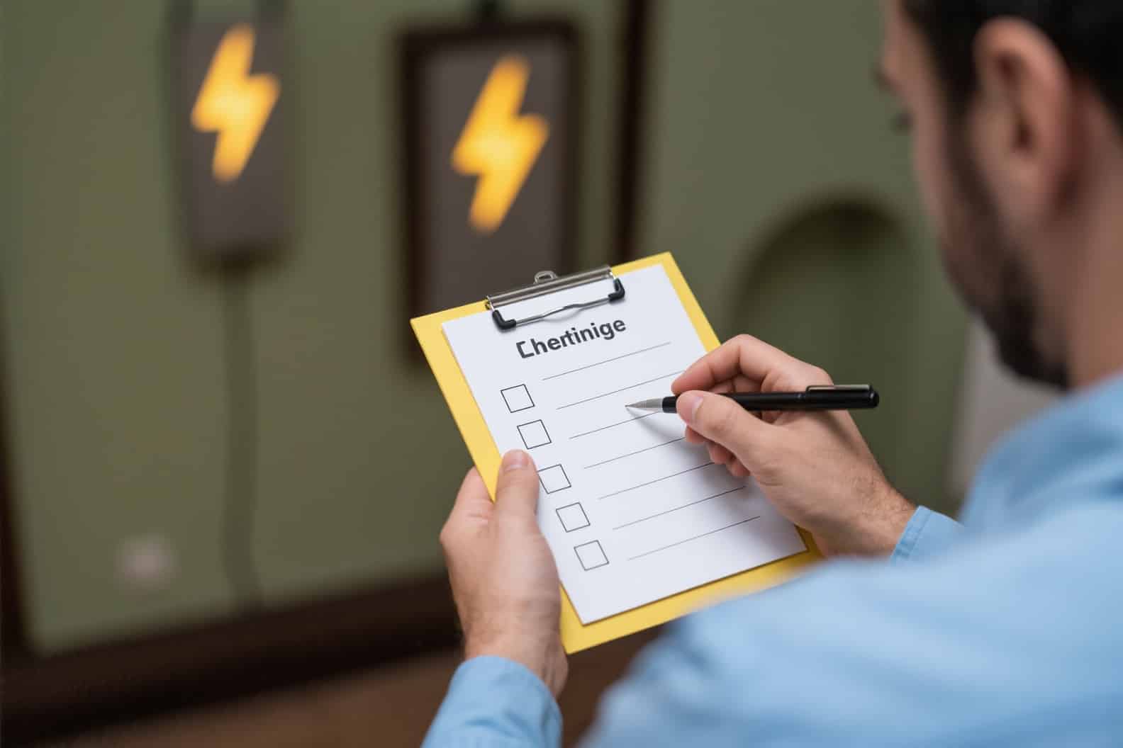 Person planning for power outage with checklist and generator manual