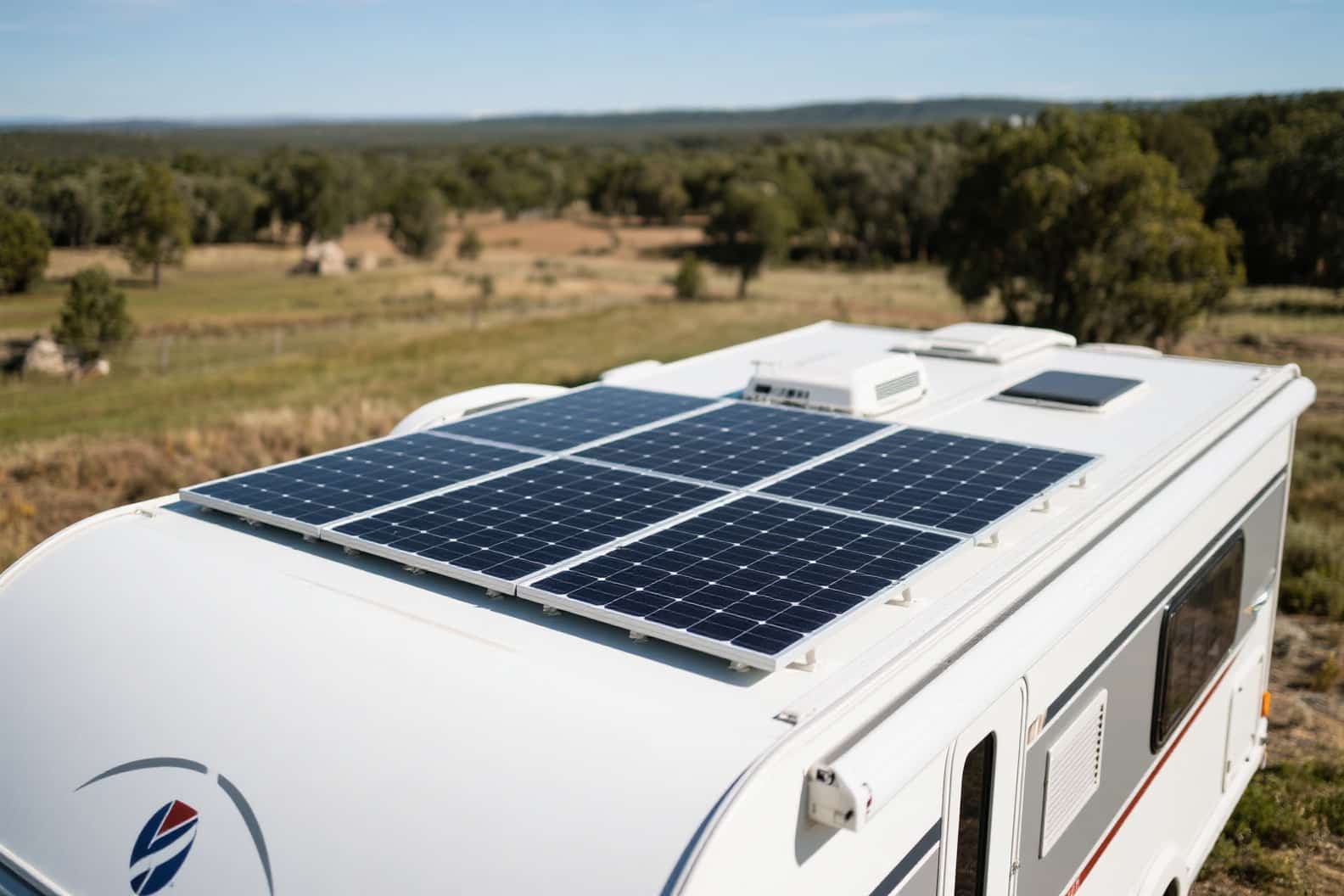 Rooftop solar panels on a motorhome