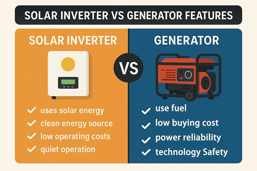 Side-by-side features of solar inverter and generator