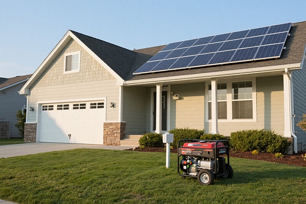 Home with solar panels and a separate portable generator
