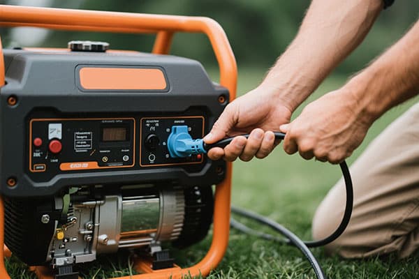 A person unplugging a cord from a portable generator